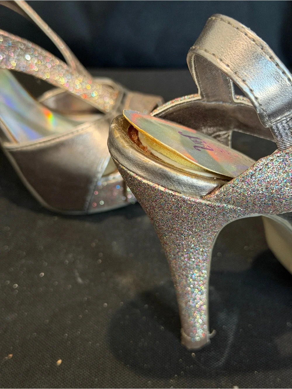 Glitter Bronze Slingback Platform Heels